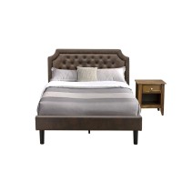 Gb25F-1Ga08 2-Pc Full Size Bed Set With Platform Bed And An Antique Walnut Night Stand - Dark Brown Faux Leather And Black Legs