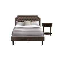 Gb25F-1Hi0M 2-Pc Platform Full Bedroom Set With Bed Frame And Antique Mahogany End Table - Dark Brown Faux Leather And Black Legs