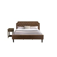 Gb25K-1De07 2-Piece Bedroom Set With King Frame And 1 Distressed Jacobean Small End Table - Dark Brown Faux Leather And Black Legs