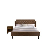 Gb25K-1Ga08 2-Piece Platform Bed Set With Modern Bed And Antique Walnut Wood Night Stand - Dark Brown Faux Leather And Black Legs