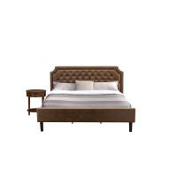 Gb25K-1Hi08 2-Piece King Size Bedroom Set With Bed Frame And 1 Antique Walnut Night Stand - Dark Brown Faux Leather And Black Legs