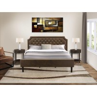 Gb25K-2Hi07 3-Piece Bedroom Set With King Bed And 2 Distressed Jacobean Small End Tables - Dark Brown Faux Leather And Black Legs