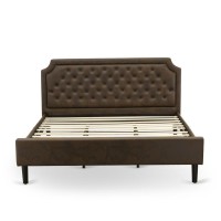 Gb25K-2Hi08 3-Pc Platform King Size Bed Set With Bed And 2 Antique Walnut End Tables - Dark Brown Faux Leather And Black Legs