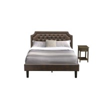 Gb25Q-1De07 2-Piece Platform Queen Bed Set With Bed And 1 Distressed Jacobean Nightstand - Dark Brown Faux Leather And Black Legs