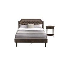 Gb25Q-1Hi07 2-Pc Platform Queen Bedroom Set With Frame And Distressed Jacobean End Table - Dark Brown Faux Leather And Black Legs
