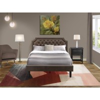 Gb25Q-1Vl06 2-Piece Bedroom Set With A Platform Bed And 1 Wire Brushed Black End Tables - Dark Brown Faux Leather And Black Legs