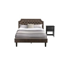Gb25Q-1Vl06 2-Piece Bedroom Set With A Platform Bed And 1 Wire Brushed Black End Tables - Dark Brown Faux Leather And Black Legs