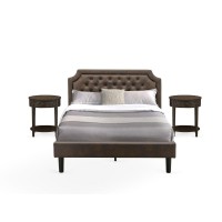 Gb25Q-2Hi07 3-Pc Granbury Bed Set With Queen Frame And 2 Distressed Jacobean End Tables - Dark Brown Faux Leather And Black Legs