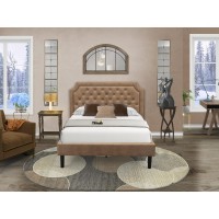 Gb28F-1Bf07 2-Piece Platform Bedroom Set With Bed And Distressed Jacobean Modern Nightstand - Brown Faux Leather And Black Legs