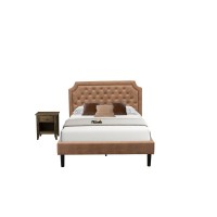Gb28F-1Ga07 2-Piece Granbury Bed Set With Upholstered Bed And Distressed Jacobean Nightstand - Brown Faux Leather And Black Legs