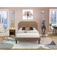Gb28F-1Ga08 2-Piece Granbury Wooden Set For Bedroom With Bed And An Antique Walnut Nightstand - Brown Faux Leather And Black Legs