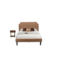 Gb28F-1Hi08 2-Piece Bed Set With Full Bed Frame And Antique Walnut End Table For Bedroom - Brown Faux Leather And Black Legs