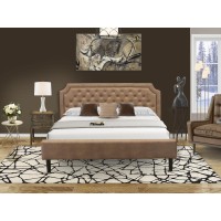 Gb28K-1Vl07 2-Pc Wooden Set For Bedroom With Frame And Distressed Jacobean Modern Nightstand - Brown Faux Leather And Black Legs
