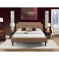 Gb28K-2De07 3-Piece Platform Bed Set With Bed And 2 Distressed Jacobean Modern Nightstands - Brown Faux Leather And Black Legs