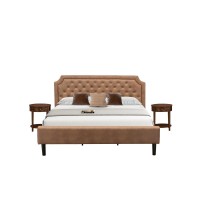 Gb28K-2Hi08 3-Piece Platform Bedroom Set With A King Bed And 2 Antique Walnut Night Stands - Brown Faux Leather And Black Legs