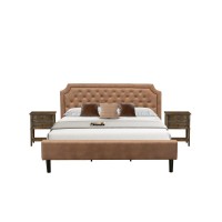 Gb28K-2Vl07 3-Pc Granbury Bed Set With A King Bedframe And 2 Distressed Jacobean Night Stand - Brown Faux Leather And Black Legs