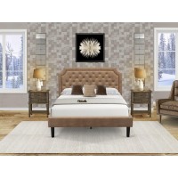 Gb28Q-2Vl07 3-Piece Bed Set With Frame And 2 Distressed Jacobean Modern Night Stands - Brown Faux Leather And Black Legs