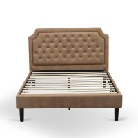 Gbf-28-F Full Bed Consist Of Brown Textured Upholstered Headboard, Footboard And Wood Rails, Slats - Wooden 9 Legs - Black Finish