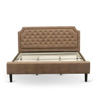 Gbf-28-K King Bed Contains Brown Textured Upholstered Headboard, Footboard And Wood Rails, Slats - Wooden 9 Legs - Black Finish