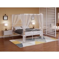 Geqcwhi Glendale Queen Size Bed Frame With Modern Designed Headboard And Footboard - Canopy Metal Frame In Powder Coating White