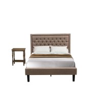 Kd16F-1Bf07 2 Pc Bed Set - Full Size Bed Dark Khaki Padded Headboard With 1 Nightstand - Black Finish Legs
