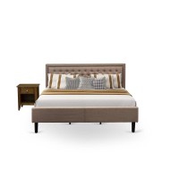 Kd16K-1Ga08 2 Pc Bedroom Set - Wood Bed Frame Dark Khaki Headboard With 1 Small Nightstand - Black Finish Legs