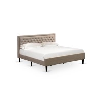 Kd16K-1Ga08 2 Pc Bedroom Set - Wood Bed Frame Dark Khaki Headboard With 1 Small Nightstand - Black Finish Legs
