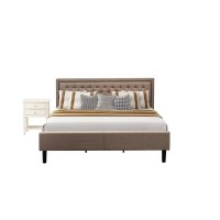 Kd16K-1Vl0C 2 Piece Bed Set - Wooden Bed Dark Khaki Headboard With 1 Bedroom Nightstand - Black Finish Legs