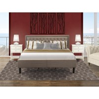 Kd16K-2Vl0C 3 Pc Bedroom Set - Wooden Bed Dark Khaki Headboard With 2 Wood Night Stand - Black Finish Legs