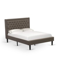 Kd18F-1De07 2 Pc Full Size Bed Set - Platform Bed Brown Headboard With 1 Wood Night Stand - Black Finish Legs