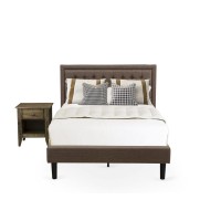 Kd18F-1Ga07 2 Pc Bed Set - Full Size Bed Frame Brown Headboard With 1 Wooden Night Stand - Black Finish Legs