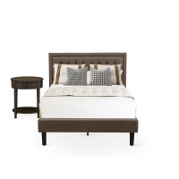 Kd18F-1Hi07 2 Piece Full Bedroom Set - Bed Frame Brown Headboard With 1 Wood Nightstand - Black Finish Legs