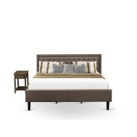 Kd18K-1De07 2 Pc King Bedroom Set - Bed Frame Brown Headboard With 1 Wooden Nightstand - Black Finish Legs