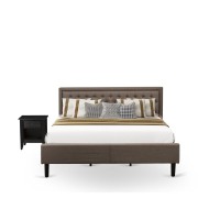 Kd18K-1Ga06 2 Pc King Size Bedroom Set - Wooden Bed Brown Headboard With 1 Nightstand - Black Finish Legs
