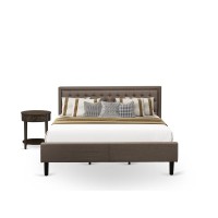 Kd18K-1Hi07 2 Pc Wooden Bedroom Set - King Size Bed Brown Headboard With 1 Night Stand - Black Finish Legs
