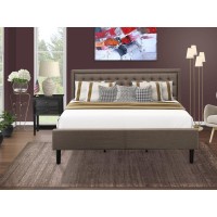 Kd18K-1Vl06 2 Piece Wood Bedroom Set - Bed Frame Brown Headboard With 1 Wood Night Stand - Black Finish Legs