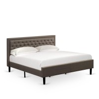 Kd18K-2De07 3 Piece King Size Bed Set - Platform Bed Brown Headboard With 2 Night Stand - Black Finish Legs