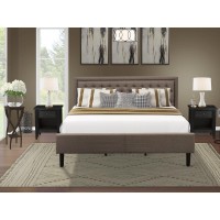 Kd18K-2Ga06 3 Piece Bedroom Set - King Size Bed Brown Headboard With 2 Wooden Night Stand - Black Finish Legs