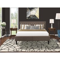 Kd18K-2Hi08 3 Pc King Size Bed Set - Bed Frame Brown Headboard With 2 Wooden Nightstand - Black Finish Legs