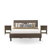 Kd18K-2Vl07 3 Pc Bed Set - King Size Platform Bed Brown Headboard With 2 Night Stand - Black Finish Legs