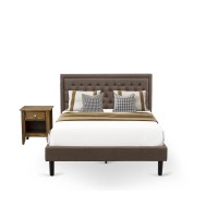 Kd18Q-1Ga08 2 Piece Queen Size Bed Set - Bed Frame Brown Headboard With 1 Wood Night Stand - Black Finish Legs