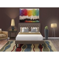 Kd18Q-1Hi07 2 Piece Queen Bedroom Set - Bed Frame Brown Headboard With 1 Wooden Nightstand - Black Finish Legs