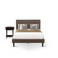 Kd18Q-1Hi0M 2 Pc Queen Bed Set - Wood Bed Frame Brown Headboard With 1 Wooden Nightstand - Black Finish Legs