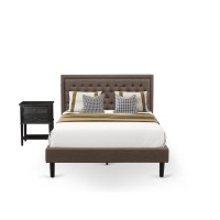 Kd18Q-1Vl06 2 Pc Queen Bed Set - Wood Bed Brown Headboard With 1 Night Stand For Bedroom - Black Finish Legs
