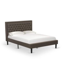 Kd18Q-2Bf07 3 Pc Queen Bed Set - Platform Bed Brown Headboard With 2 Small Nightstand - Black Finish Legs