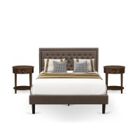 Kd18Q-2Hi08 3 Piece Queen Bedroom Set - Platform Bed Brown Headboard With 2 Nightstands - Black Finish Legs