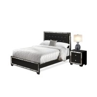 Ne11-Q1N000 2-Pc Nella Bedroom Set With Button Tufted Queen Bed And Small Nightstand - Black Leather Headboard And Black Legs