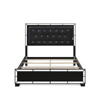 Ne11-Q1N000 2-Pc Nella Bedroom Set With Button Tufted Queen Bed And Small Nightstand - Black Leather Headboard And Black Legs