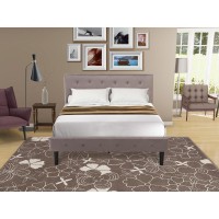 Nl14F-1Bf0M 2 Pc Bed Set - 1 Bed Frame Brown Taupe Velvet Fabric Headboard And 1 Night Stand - Antique Mahogany Finish Nightstand
