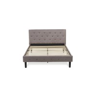 Nl14F-1Bf0M 2 Pc Bed Set - 1 Bed Frame Brown Taupe Velvet Fabric Headboard And 1 Night Stand - Antique Mahogany Finish Nightstand